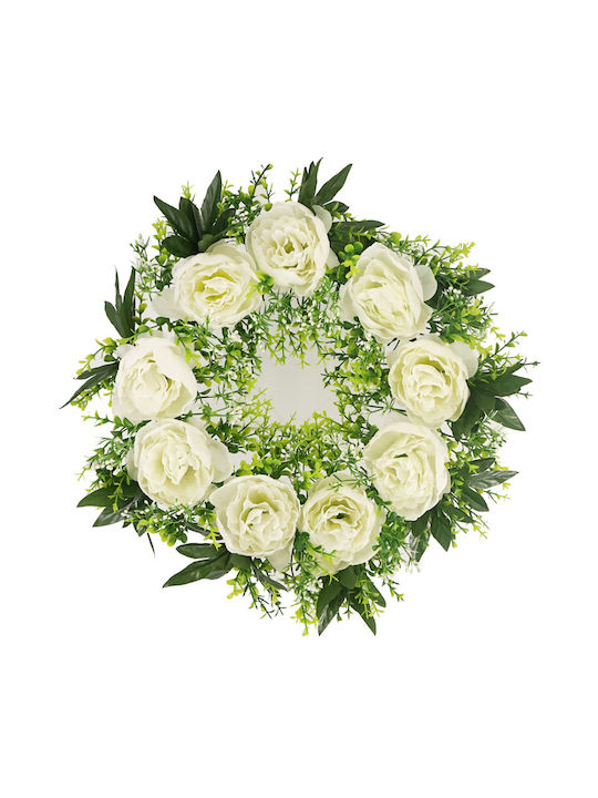 Artificial wreath of ecru peonies