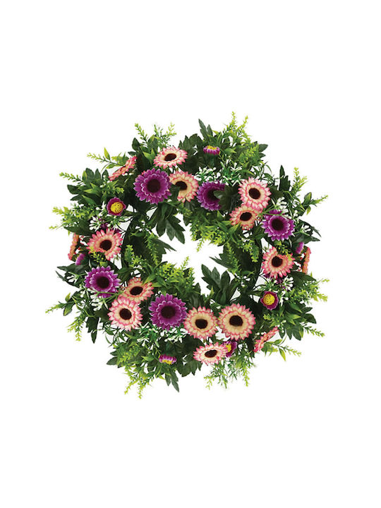 Τεχνητό στεφάνι ροζ και μωβ λουλουδιών